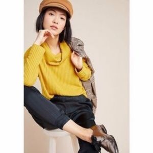 Mauve Anthropologie Vanna Mustard Yellow Cowl Neck Long Sleeve Ribbed Shirt S
